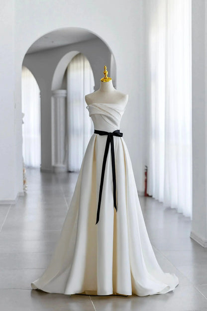 White A Line Strapless Sequins Satin Prom Dress Formal Evening Dress SH1635