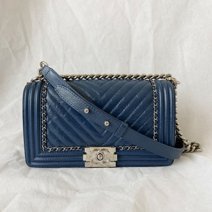 Chanel Aged Calfskin Chevron Quilted Medium Jacket Boy Flap