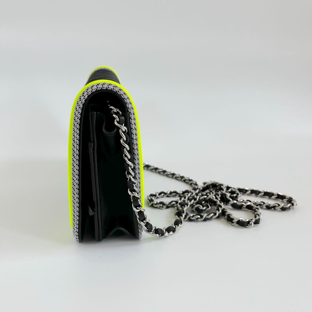 Chanel Black and Green quilted textile Fluo Boy Wallet On Chain
