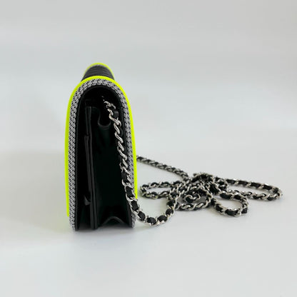 Chanel Black and Green quilted textile Fluo Boy Wallet On Chain