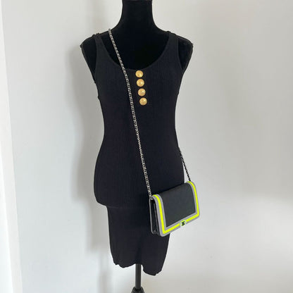Chanel Black and Green quilted textile Fluo Boy Wallet On Chain