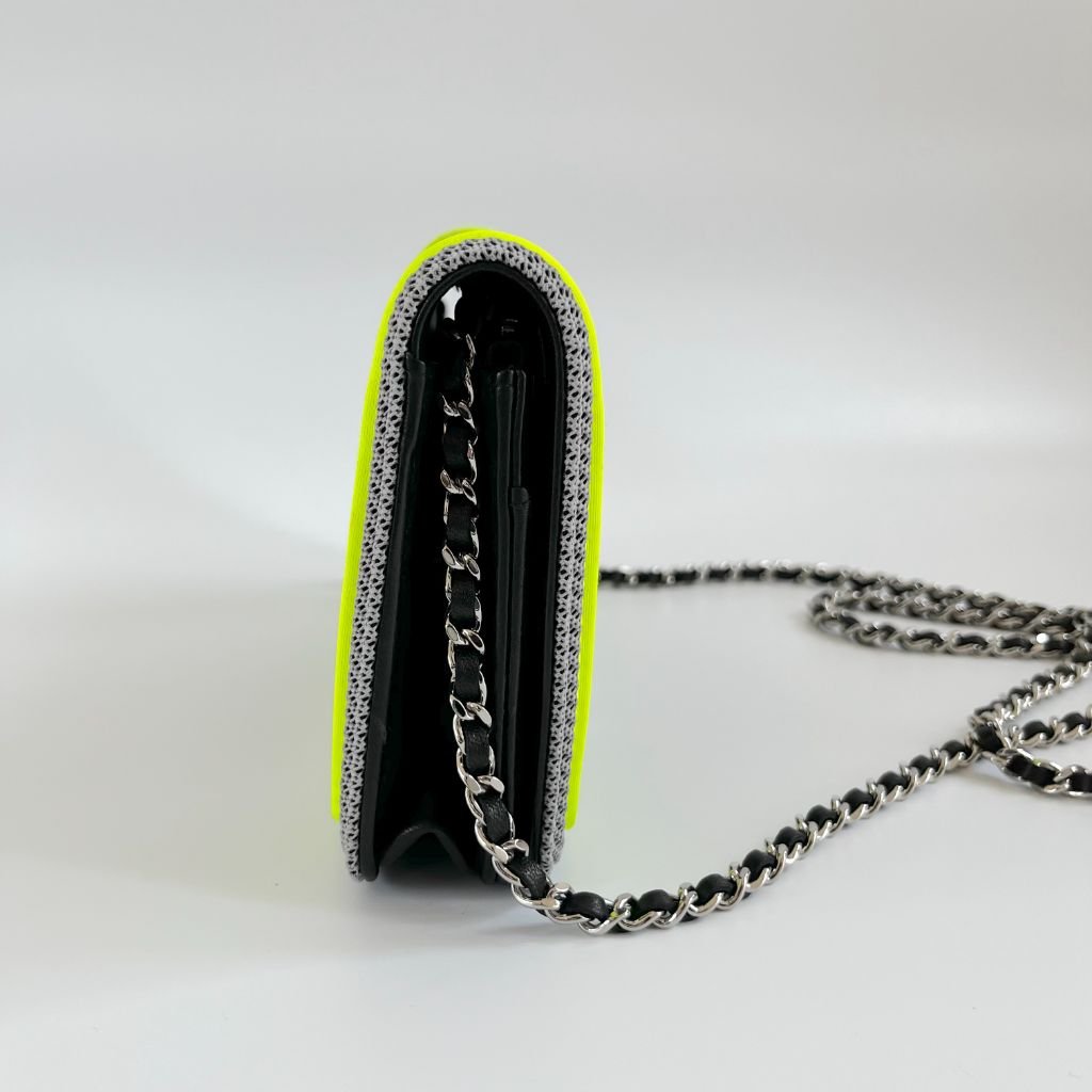 Chanel Black and Green quilted textile Fluo Boy Wallet On Chain