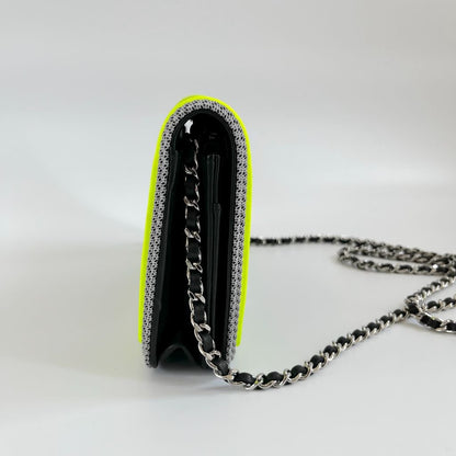 Chanel Black and Green quilted textile Fluo Boy Wallet On Chain