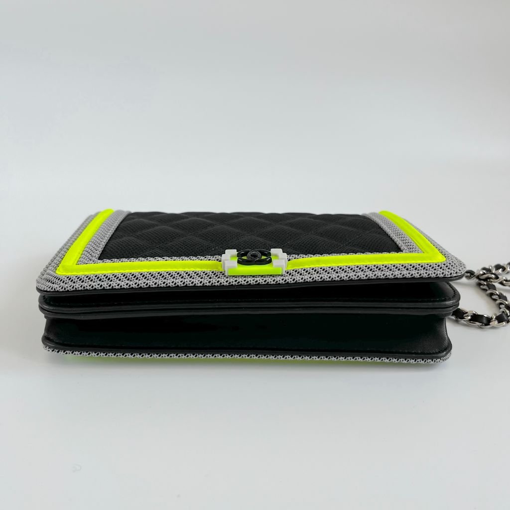 Chanel Black and Green quilted textile Fluo Boy Wallet On Chain