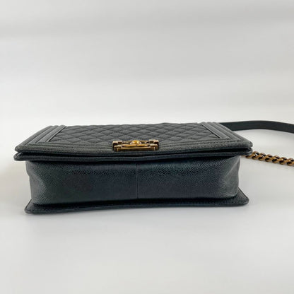 Chanel Black Caviar Leather Medium Quilted Le Boy Bag