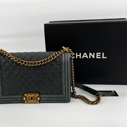 Chanel Black Caviar Leather Medium Quilted Le Boy Bag