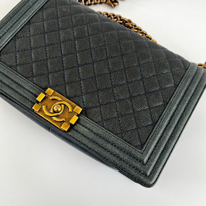Chanel Black Caviar Leather Medium Quilted Le Boy Bag