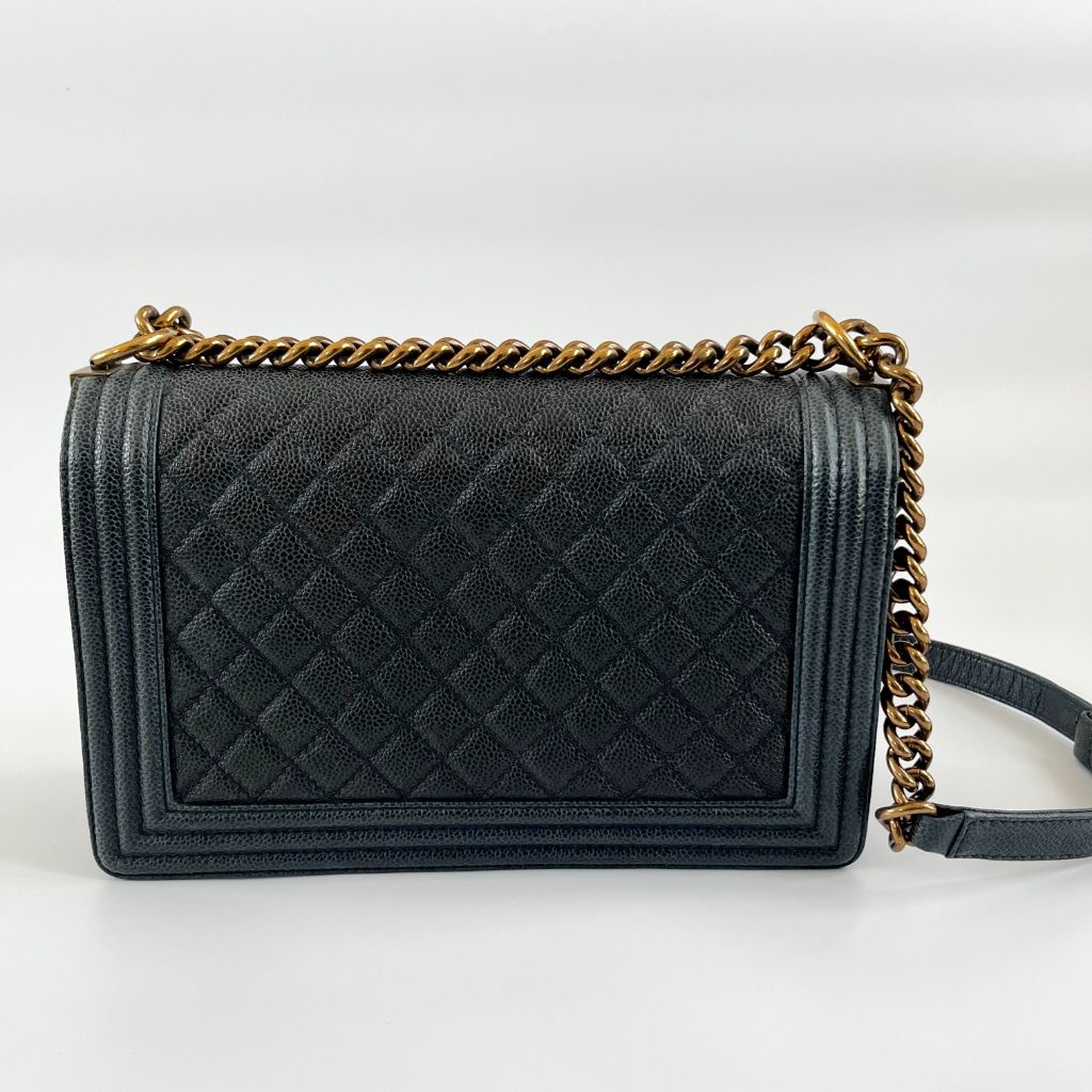 Chanel Black Caviar Leather Medium Quilted Le Boy Bag