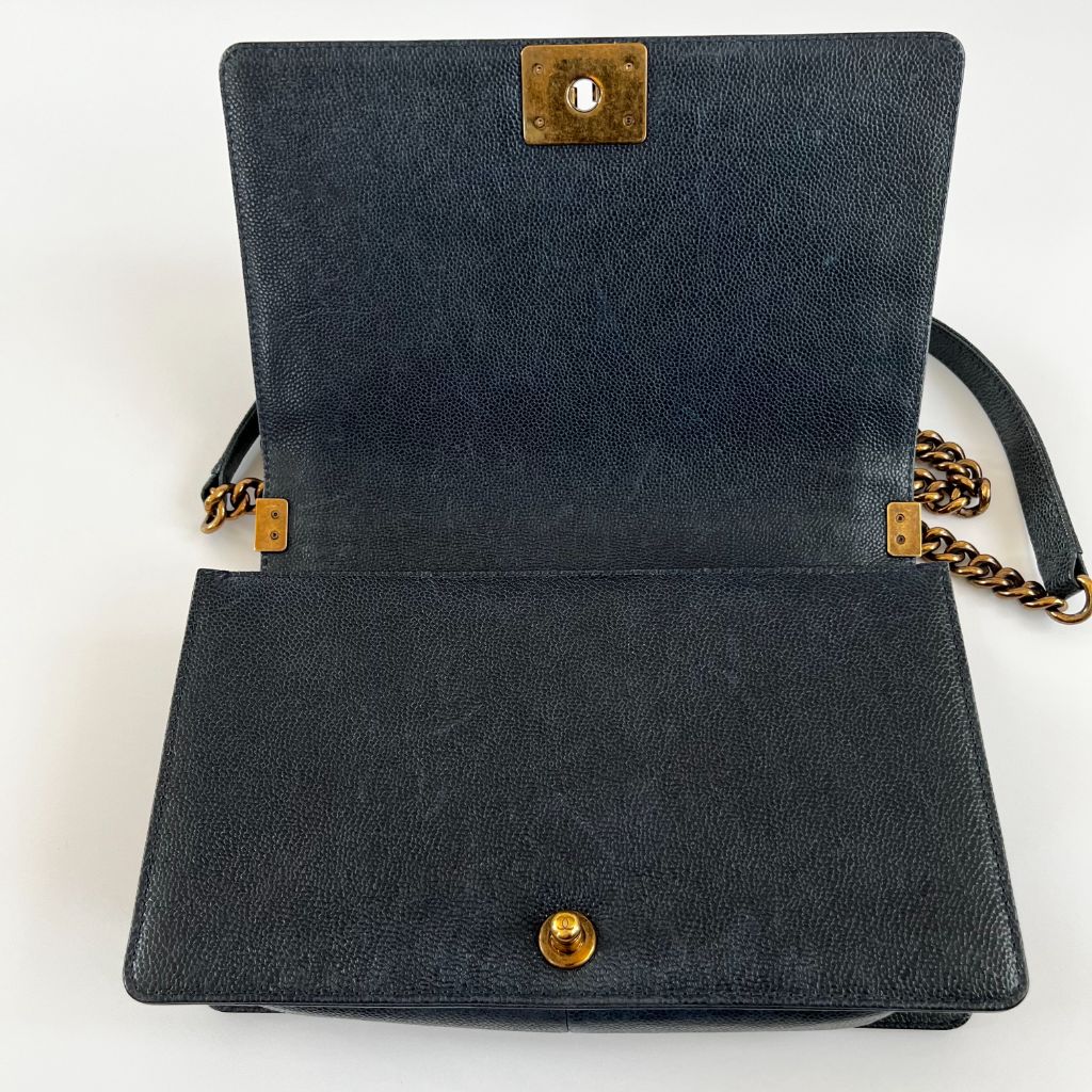 Chanel Black Caviar Leather Medium Quilted Le Boy Bag