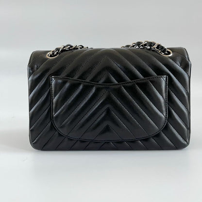 Chanel black chevron quilted leather double flap bag