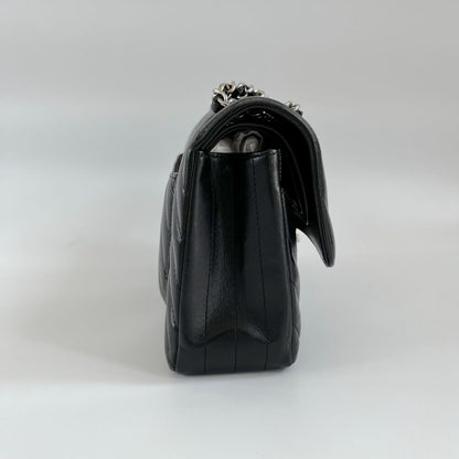 Chanel black chevron quilted leather double flap bag