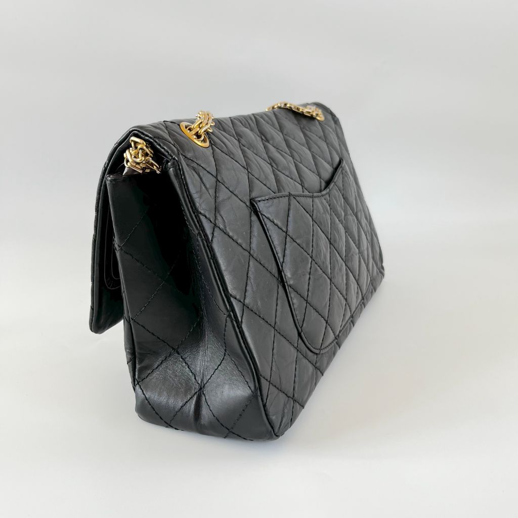 Chanel Black Leather Maxi 2.55 shoulder flap bag