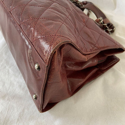 Chanel Chic Burgundy Quilted Caviar Tote Bag