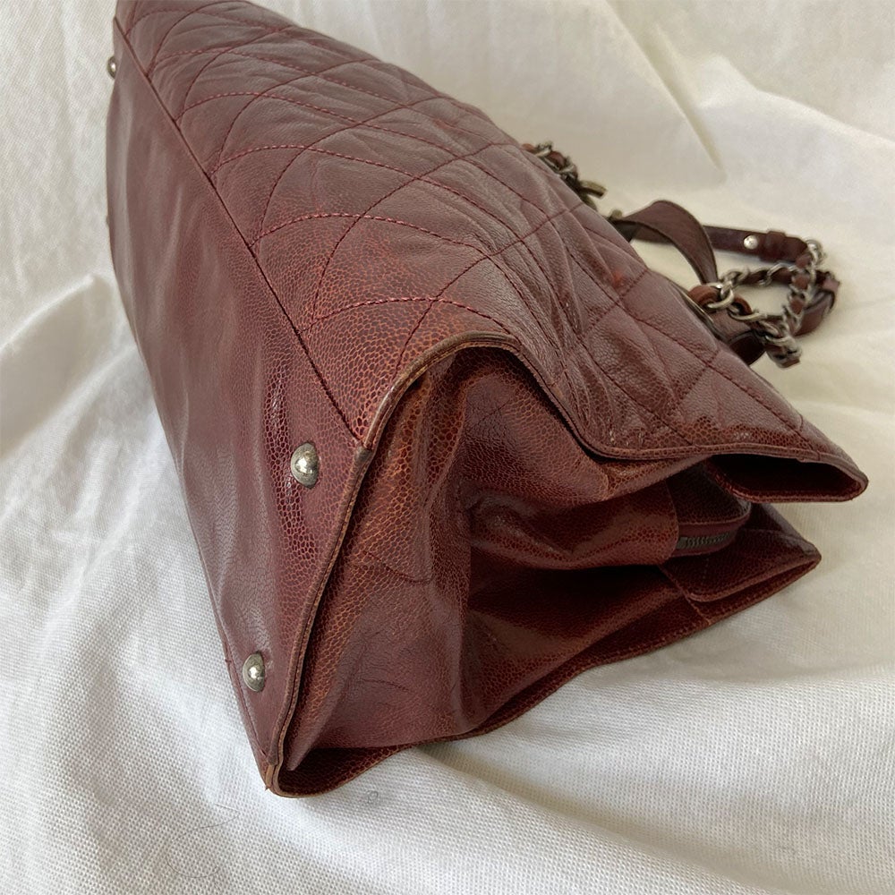 Chanel Chic Burgundy Quilted Caviar Tote Bag