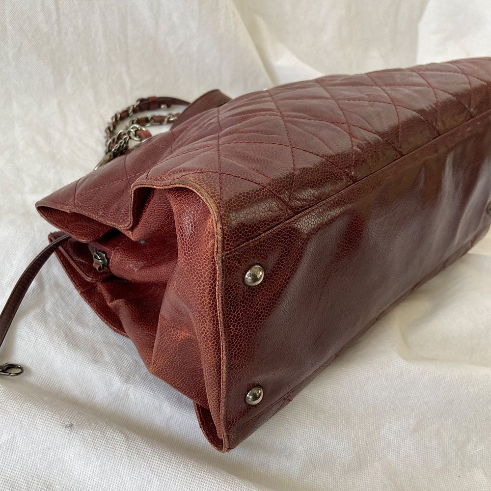 Chanel Chic Burgundy Quilted Caviar Tote Bag