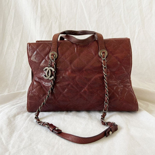 Chanel Chic Burgundy Quilted Caviar Tote Bag