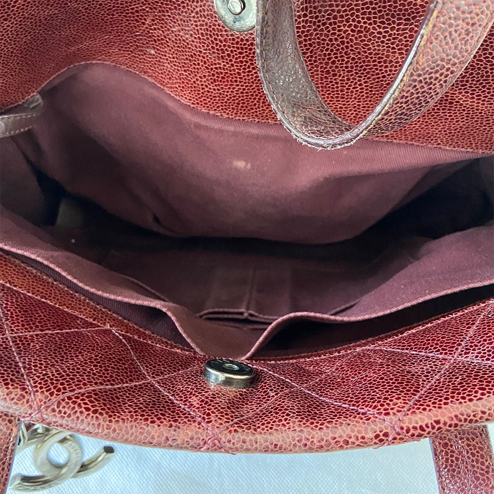 Chanel Chic Burgundy Quilted Caviar Tote Bag