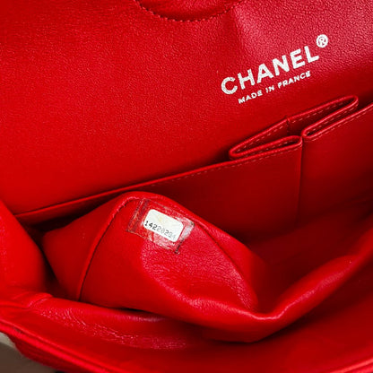 Chanel Classic Double Flap Quilted Red Fabric Bag