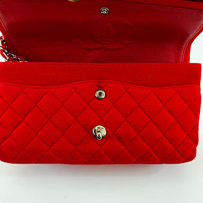 Chanel Classic Double Flap Quilted Red Fabric Bag