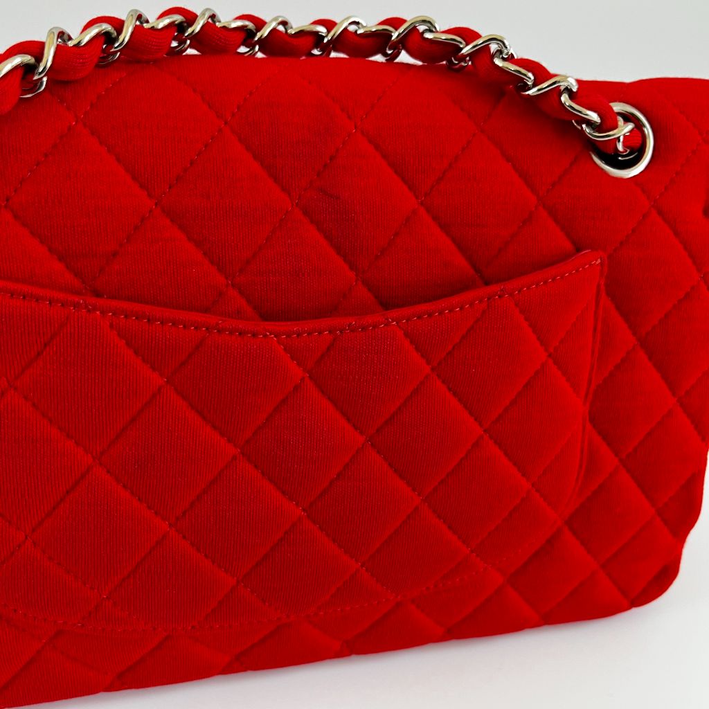 Chanel Classic Double Flap Quilted Red Fabric Bag