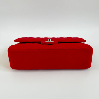Chanel Classic Double Flap Quilted Red Fabric Bag