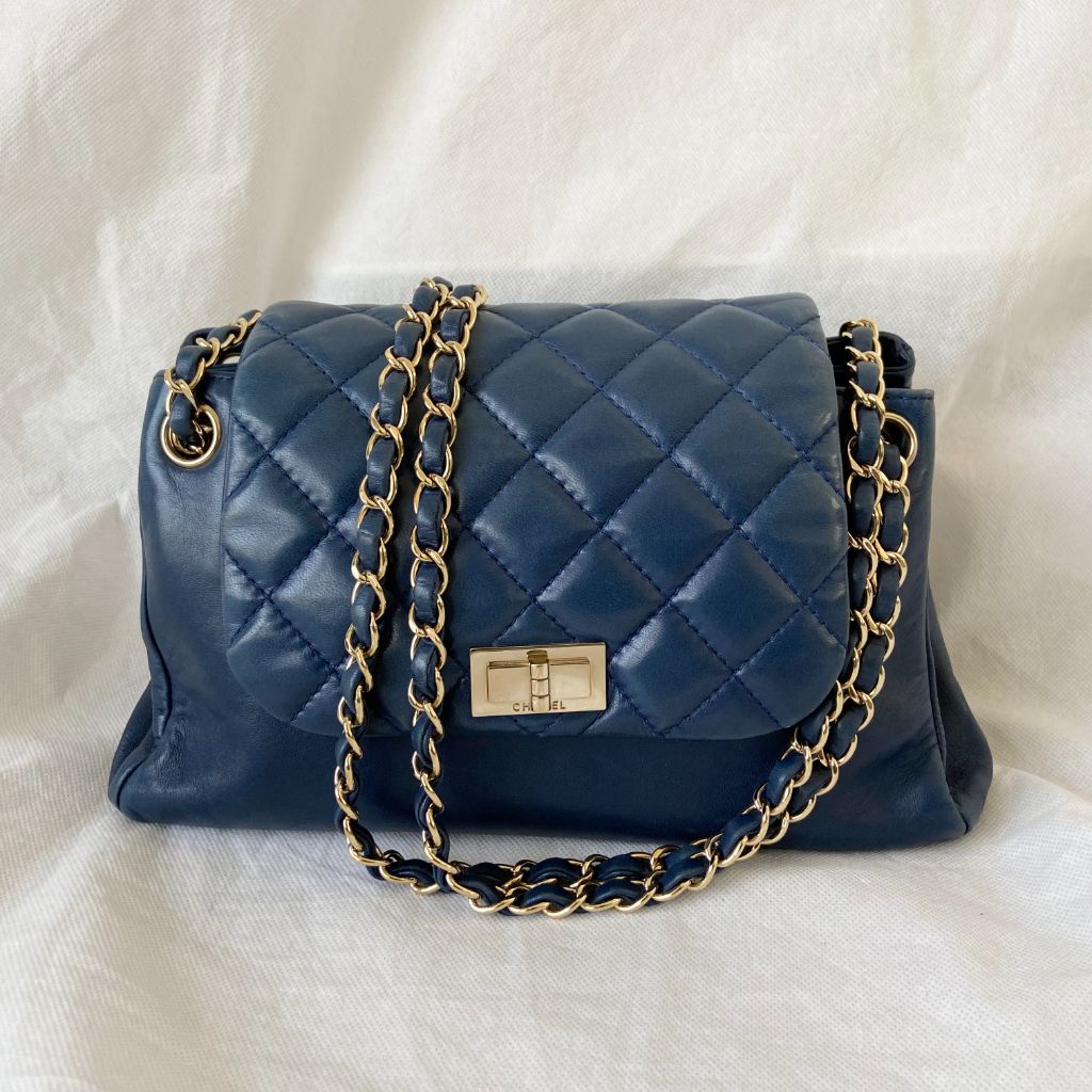 Chanel Dark Blue Mademoiselle Lock Accordion Flap bag
