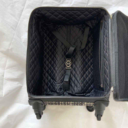 Chanel Dark Blue Tweed Jacket Rolling Suitcase