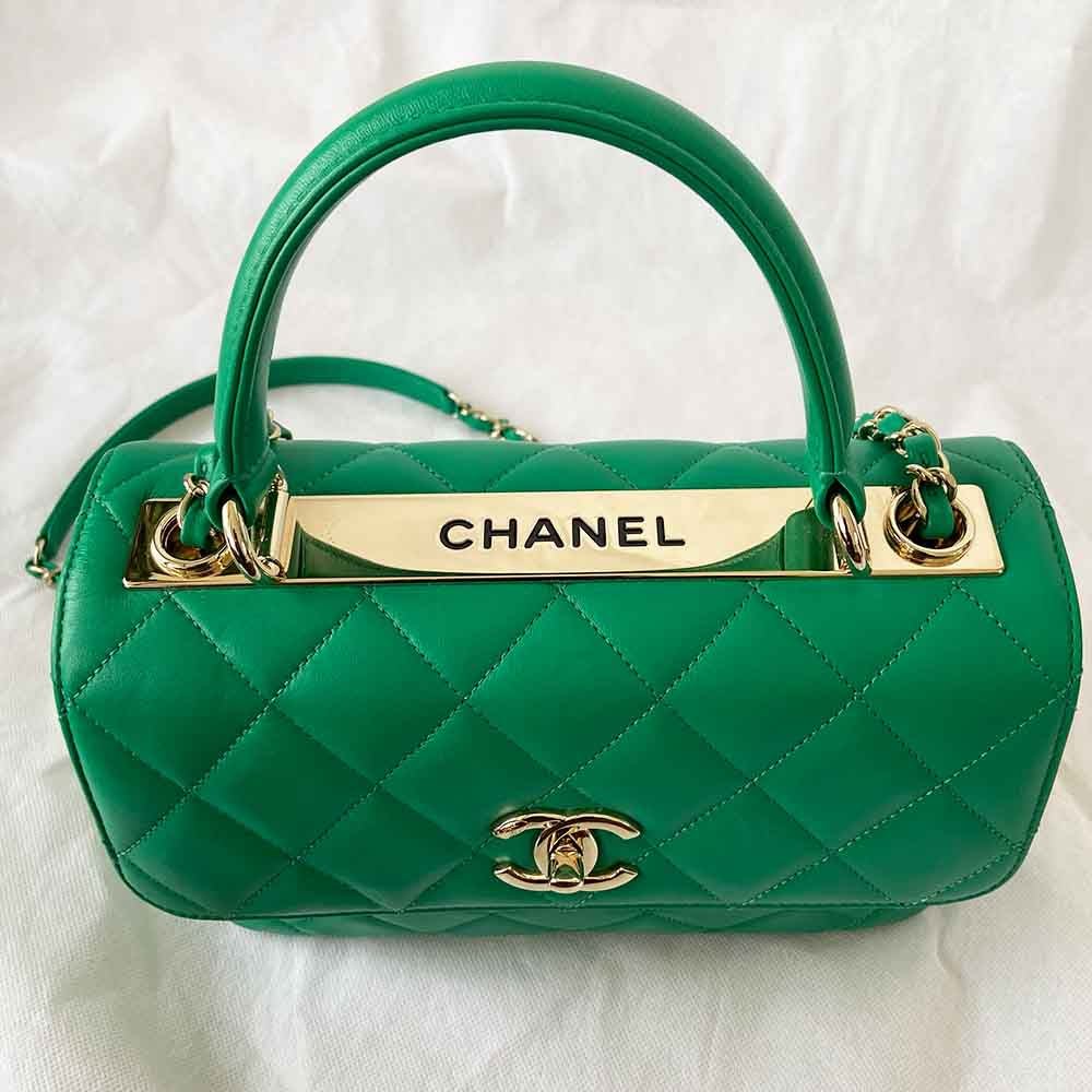 Chanel green small trendy top handle bag