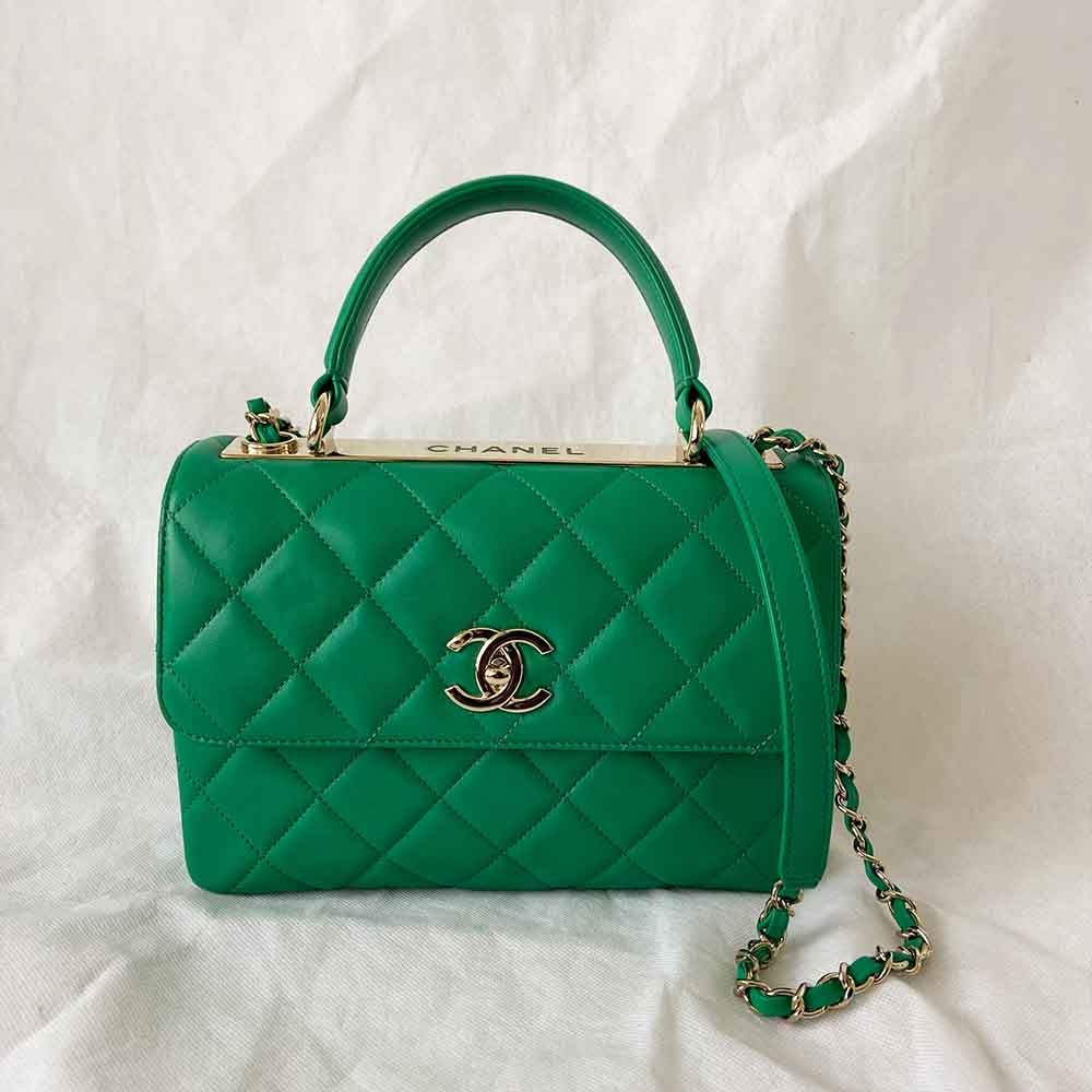Chanel green small trendy top handle bag