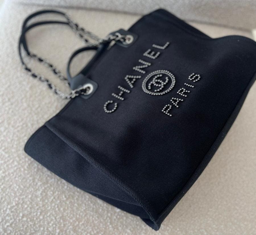 Chanel Canvas Large Deauville Pearl Tote Bag