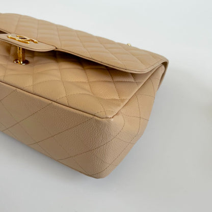 Chanel Jumbo Classic Single Flap Quilted Caviar Light Beige Bag