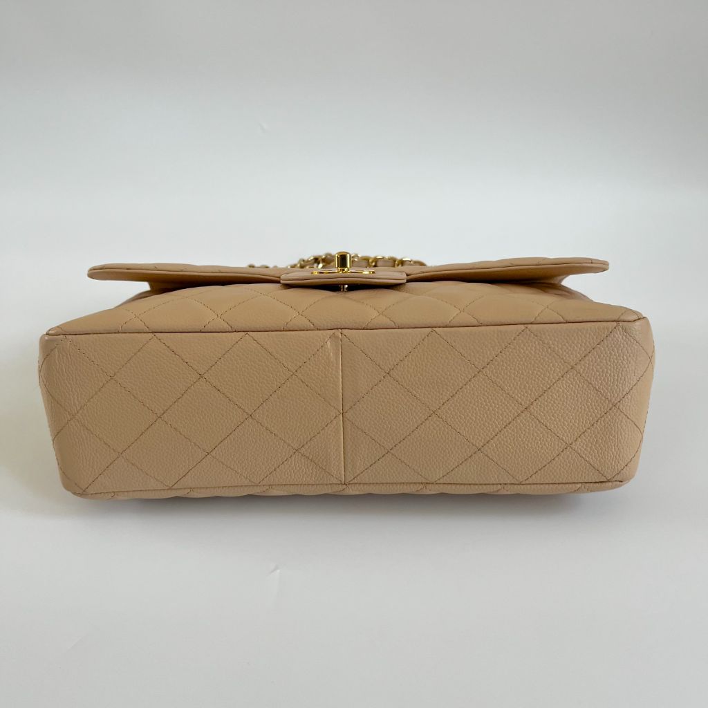 Chanel Jumbo Classic Single Flap Quilted Caviar Light Beige Bag