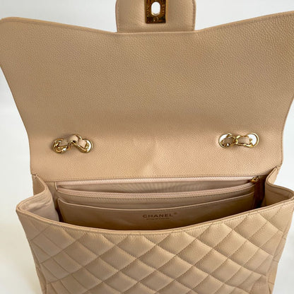 Chanel Jumbo Classic Single Flap Quilted Caviar Light Beige Bag