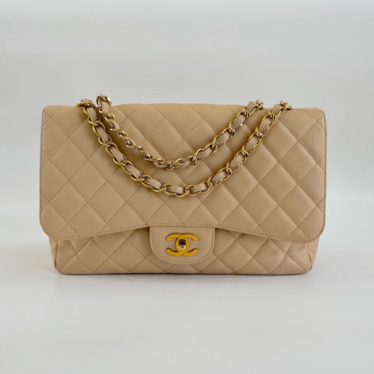 Chanel Jumbo Classic Single Flap Quilted Caviar Light Beige Bag
