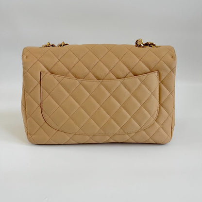 Chanel Jumbo Classic Single Flap Quilted Caviar Light Beige Bag