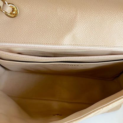 Chanel Jumbo Classic Single Flap Quilted Caviar Light Beige Bag