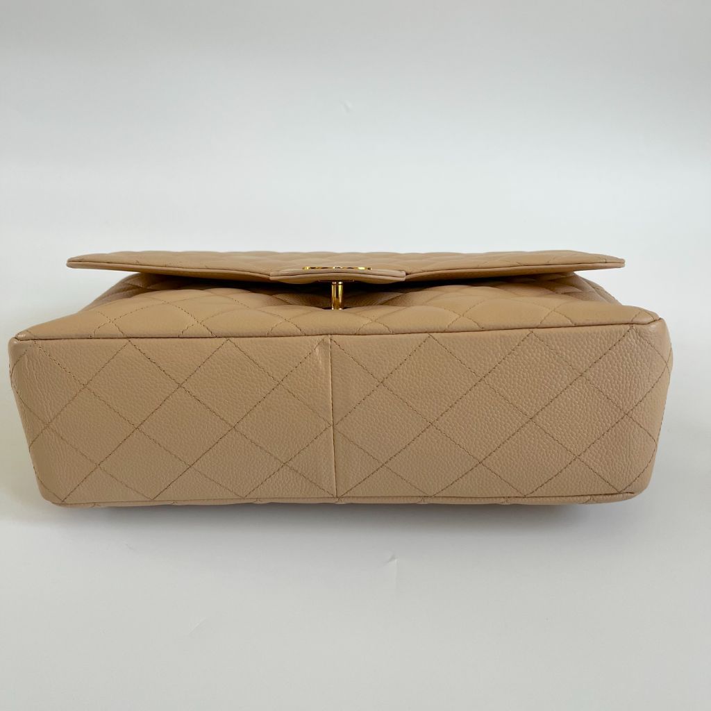 Chanel Jumbo Classic Single Flap Quilted Caviar Light Beige Bag