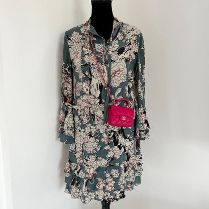 Chanel pink quilted lambskin top handle micro top handle flap bag