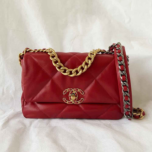 Chanel Red Quilted Leather 19 Flap Bag