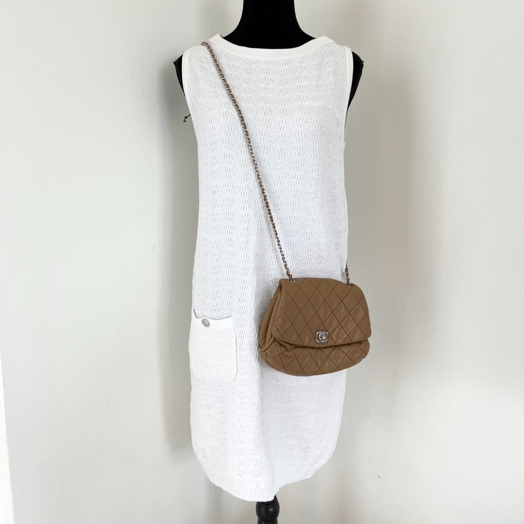 Chanel Tan Quilted Leather Flap Bag With Silver Hardware