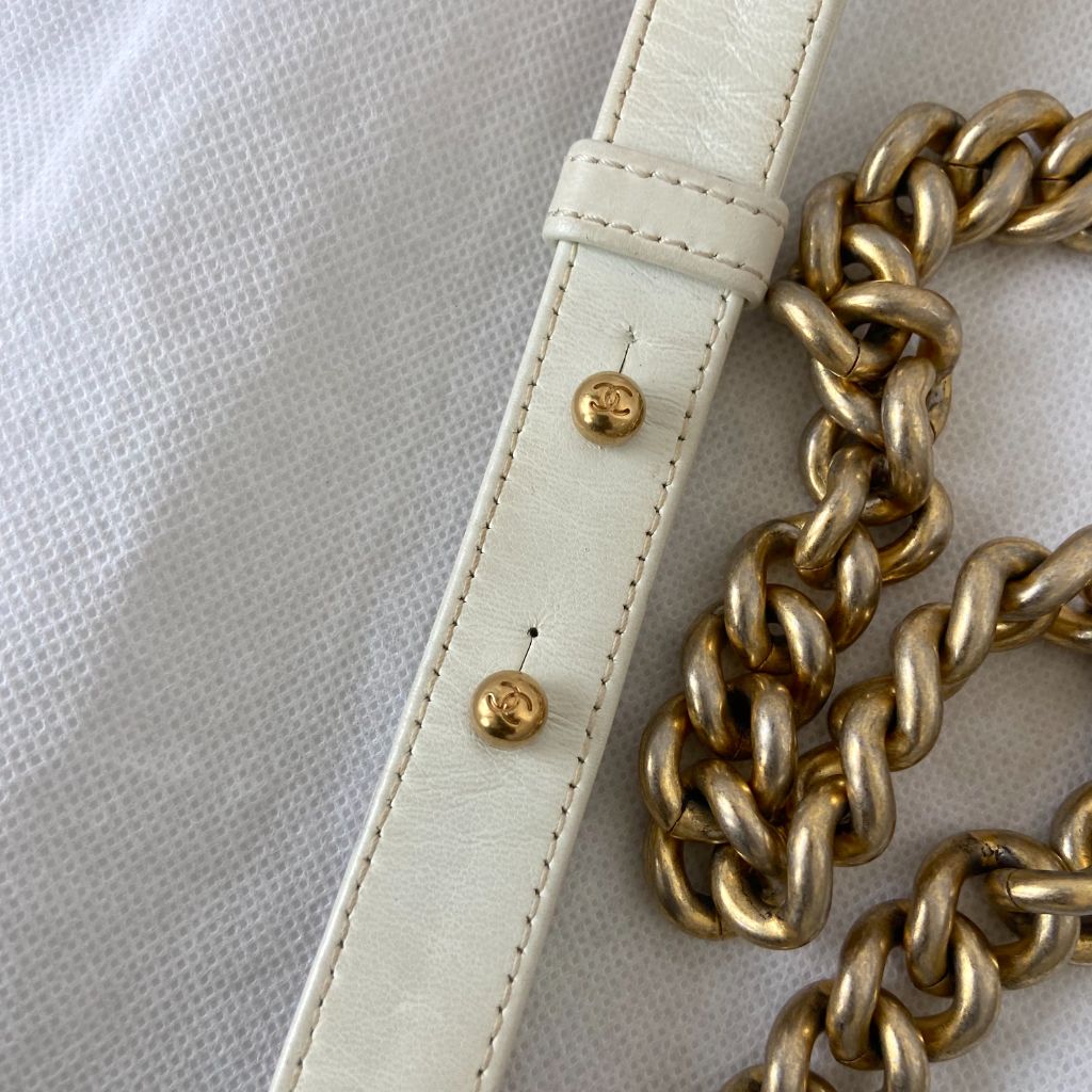 Chanel  White/Gold Woven Leather Small Reverso Boy Flap Bag