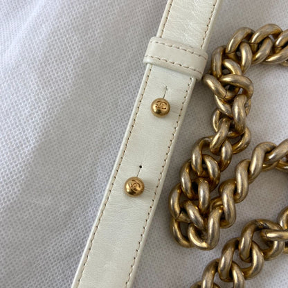 Chanel  White/Gold Woven Leather Small Reverso Boy Flap Bag