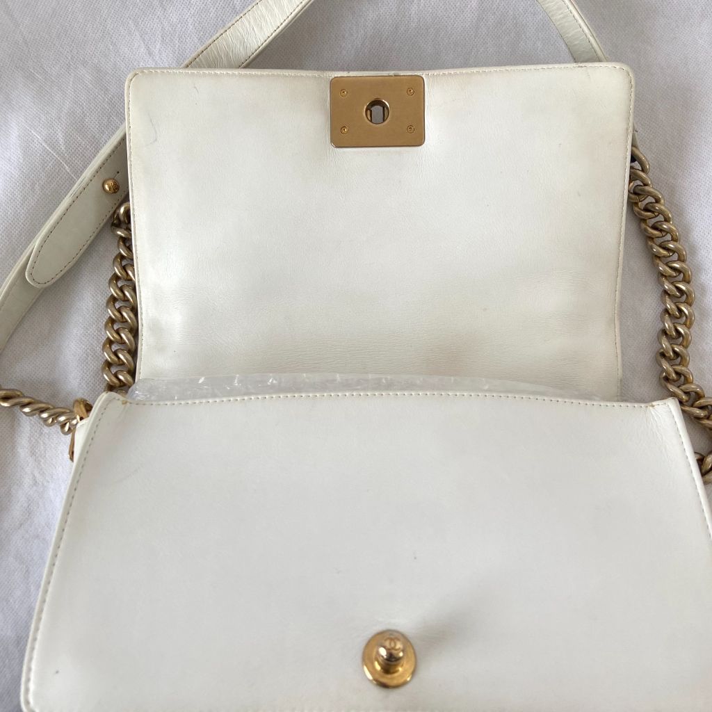 Chanel  White/Gold Woven Leather Small Reverso Boy Flap Bag
