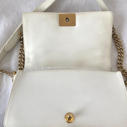 Chanel  White/Gold Woven Leather Small Reverso Boy Flap Bag