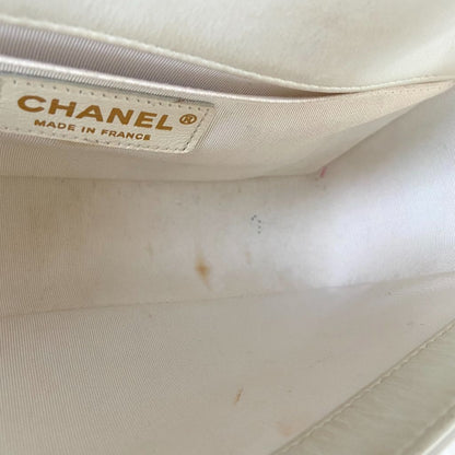 Chanel  White/Gold Woven Leather Small Reverso Boy Flap Bag