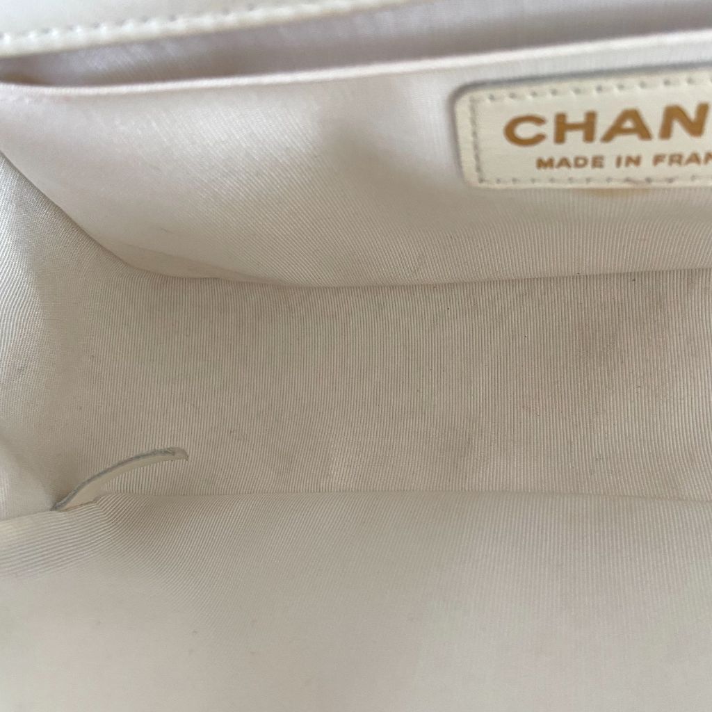 Chanel  White/Gold Woven Leather Small Reverso Boy Flap Bag