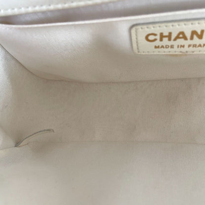 Chanel  White/Gold Woven Leather Small Reverso Boy Flap Bag