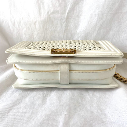 Chanel  White/Gold Woven Leather Small Reverso Boy Flap Bag