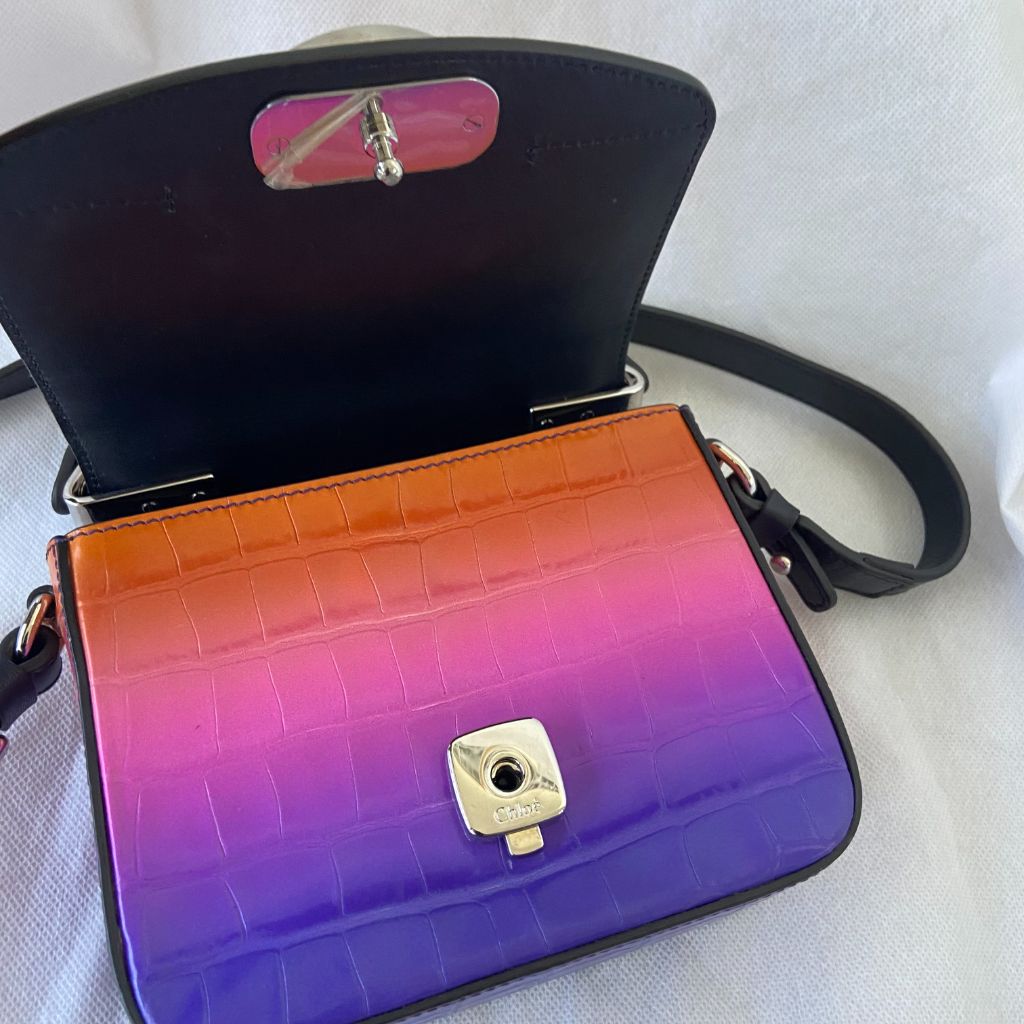 Chloe Multicolor Croc Embossed Leather Mini C Top Handle Bag