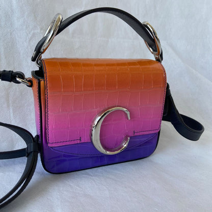 Chloe Multicolor Croc Embossed Leather Mini C Top Handle Bag